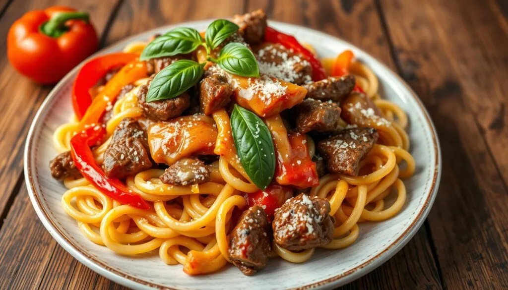 Beef strips with pasta Beef strips with pasta
