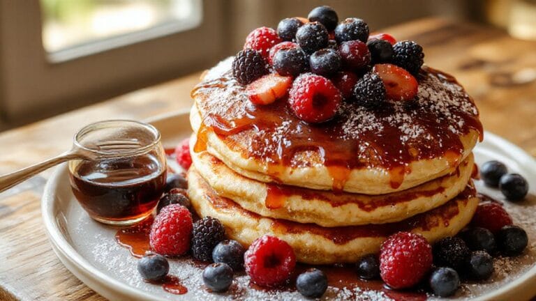 berry pancakes with syrup
