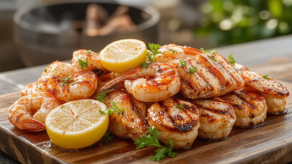 freshly cooked grilled seafood