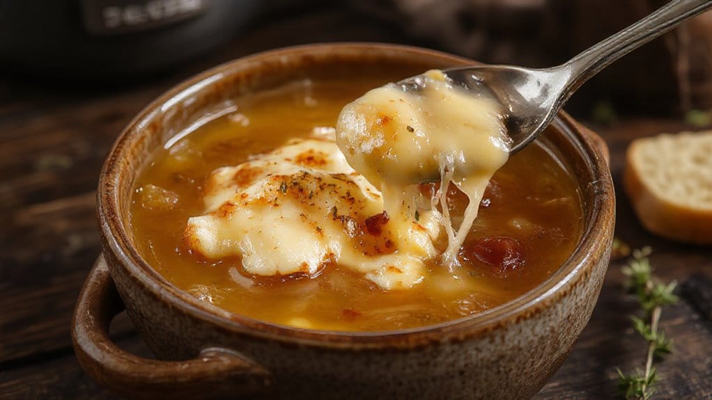 comforting cheese topped soup