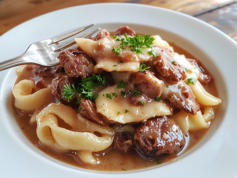 creamy beef mushroom noodles