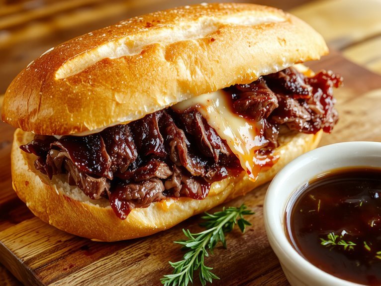 savory beef au jus sandwich